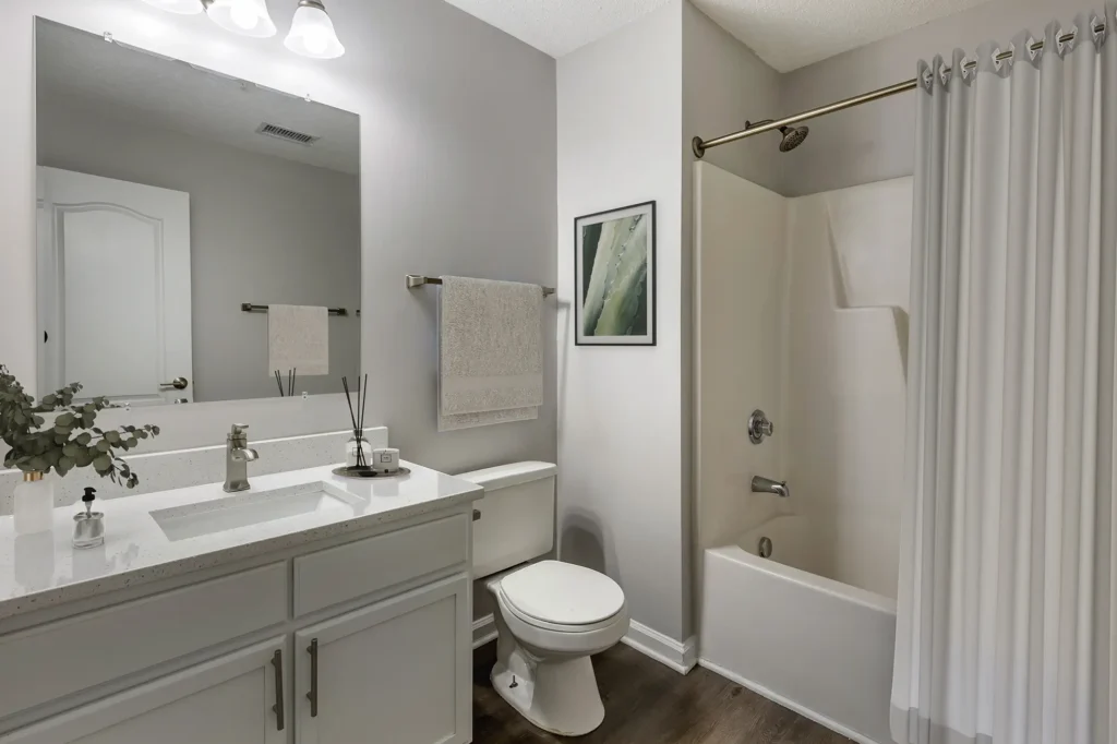 Bathroom with toilet and tub shower