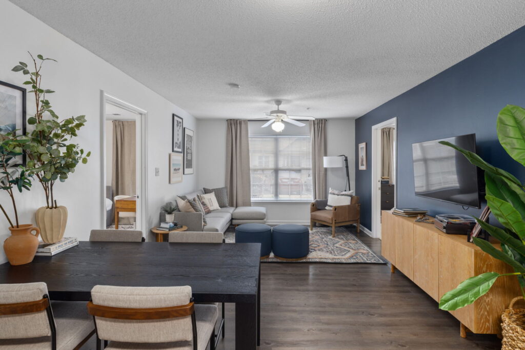 Open Living room with dining area